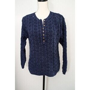 Compagnie Internationale Express Sweater Navy Blue pullover 1/4 button S Vintage